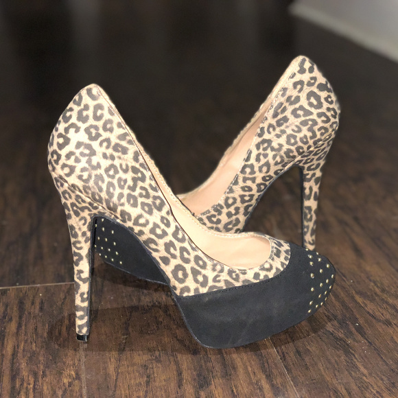 Ponny Loves Konny Shoes - Ponny Loves Konny Leopard Black Stud Pumps Heels